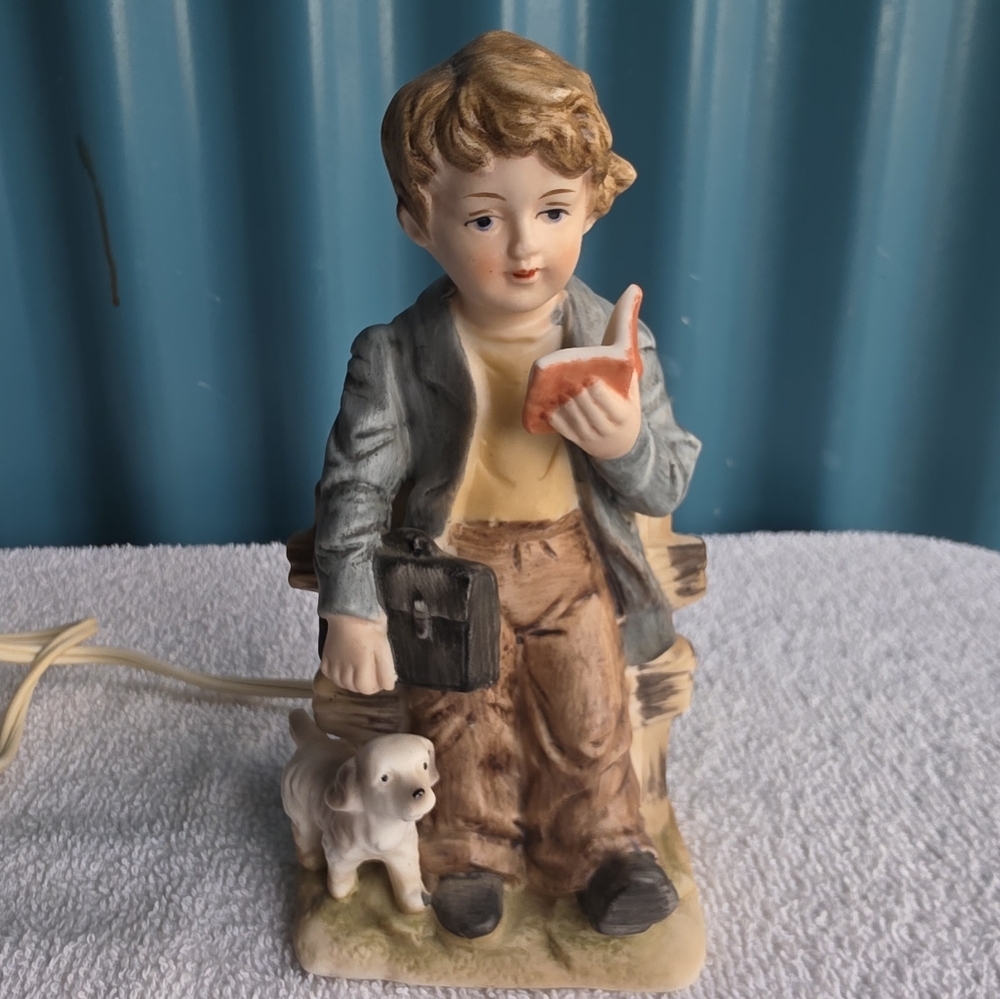 Vintage Figurine Lamp with Boy and Dog